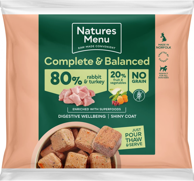 Natures Menu Complete & Balanced Raw 80/20 Rabbit & Turkey with Superfoods 1KG