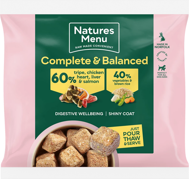 Natures Menu Complete & Balanced Raw 60/40 with Tripe, Chicken Heart, Liver, Salmon 500G