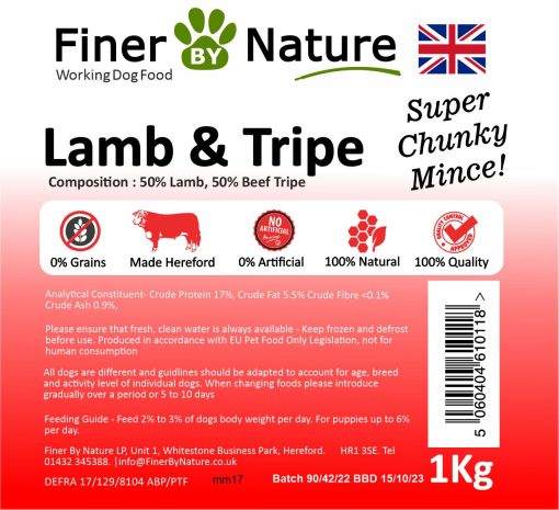 FINER BY NATURE LAMB AND TRIPE 1KG